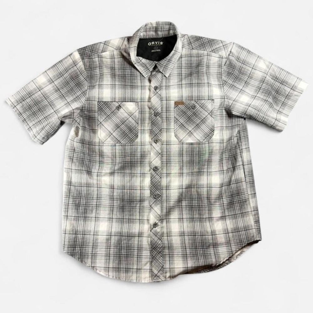 Orvis‎ Signature Collection Short Sleeve White/Gray Fishing Button Up Size L